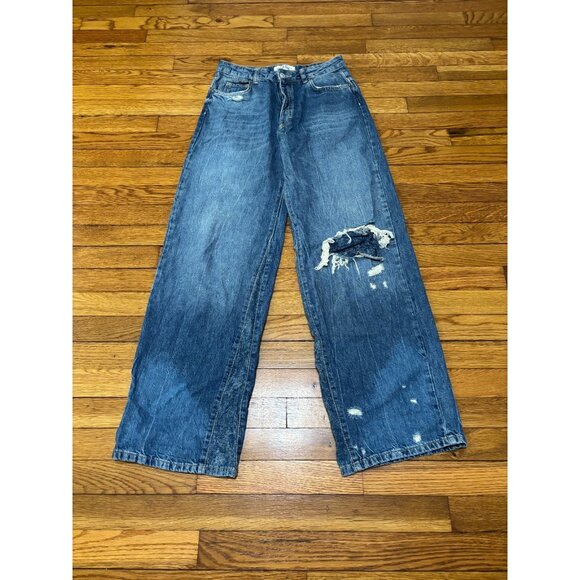 We the Free People Womens Wide Leg Jeans Size 25 27x32 Baggy Distressed Denim - Picture 1 of 8